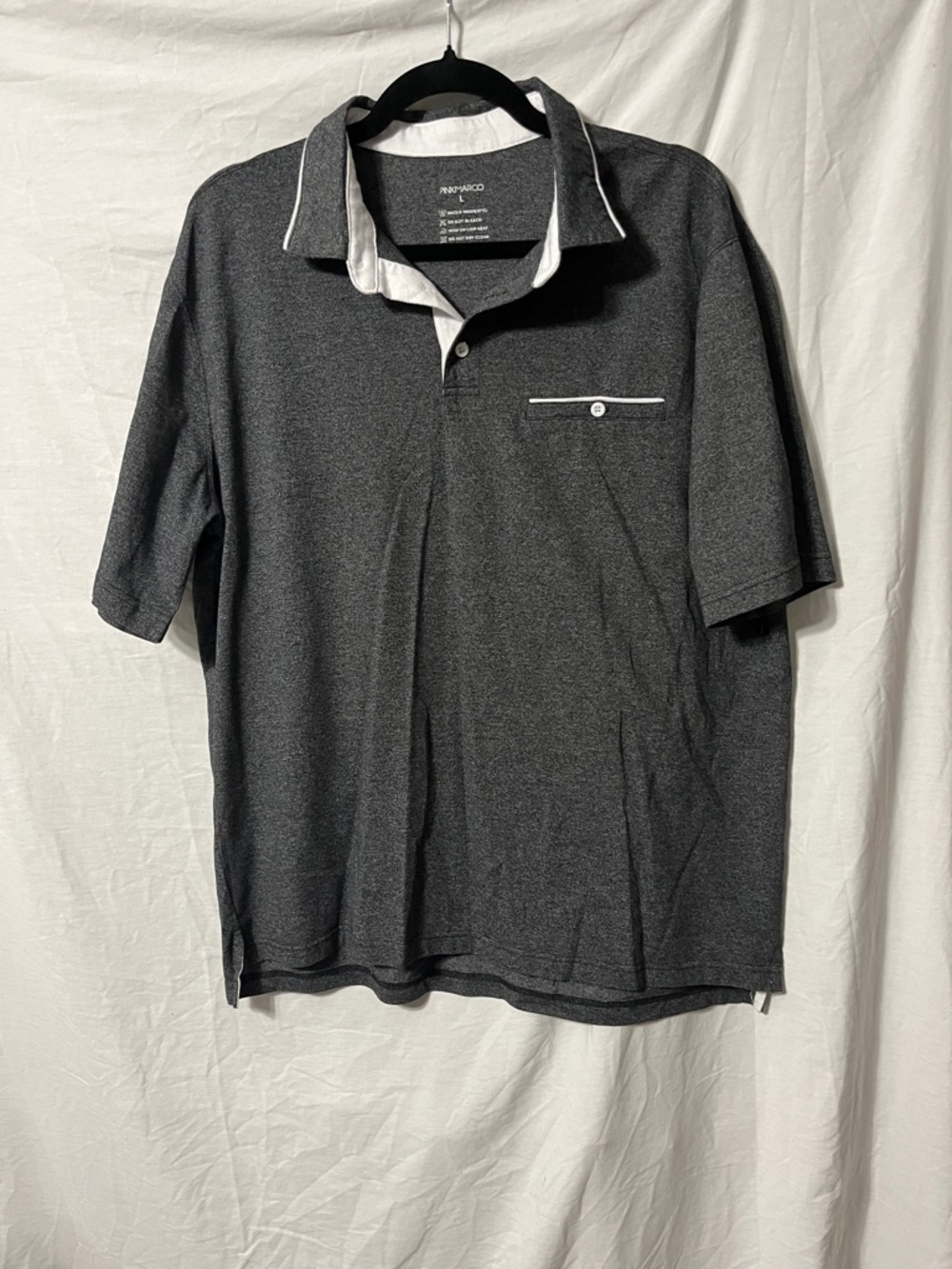 Men's Charcoal Heather Polo with White Contrast Trim